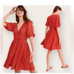 Madewell Red Floral Sophia Smocked Puff Sleeve Mini Dress - Size Medium